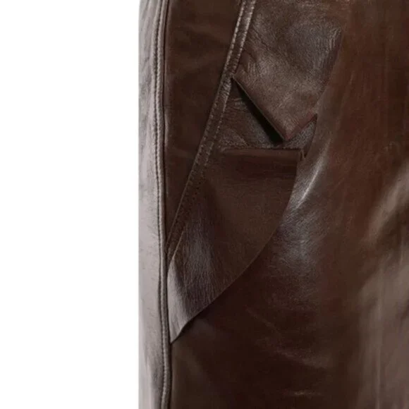 NWOT Sandro brown leather ruffle accent mini skirt, M